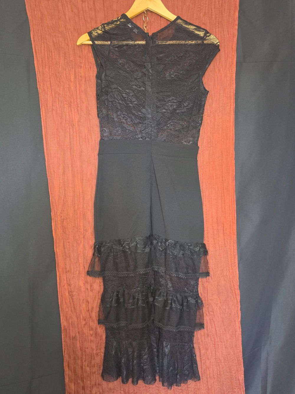 Fashion Nova Black Lace Tiered Midi Dress